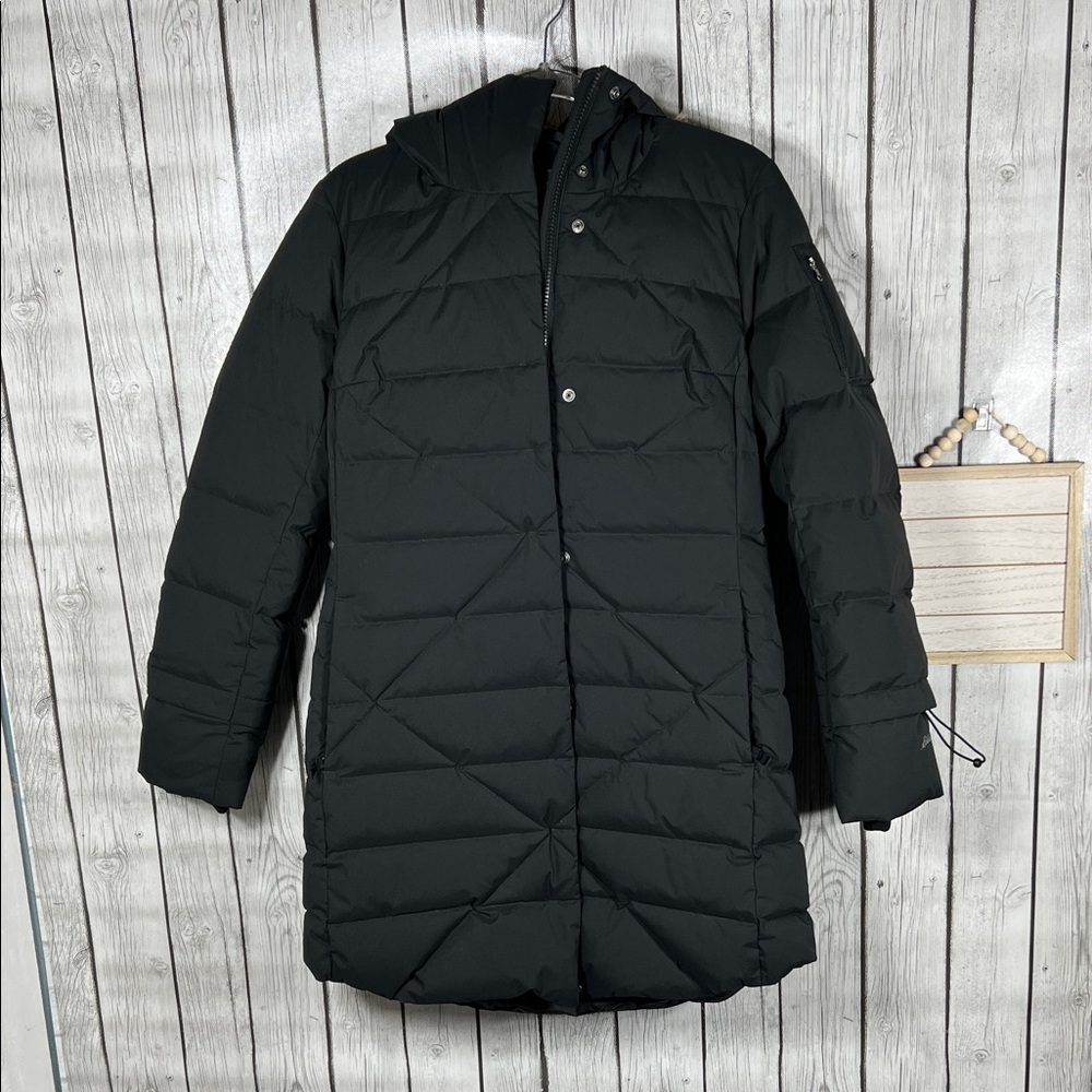Eddie Bauer black faux fur down parka jacket size Small
